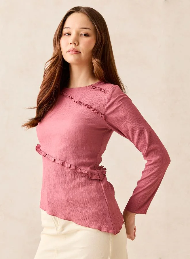 أوجيدر بلوزة محبوكة وردي بحافة غير متماثلة